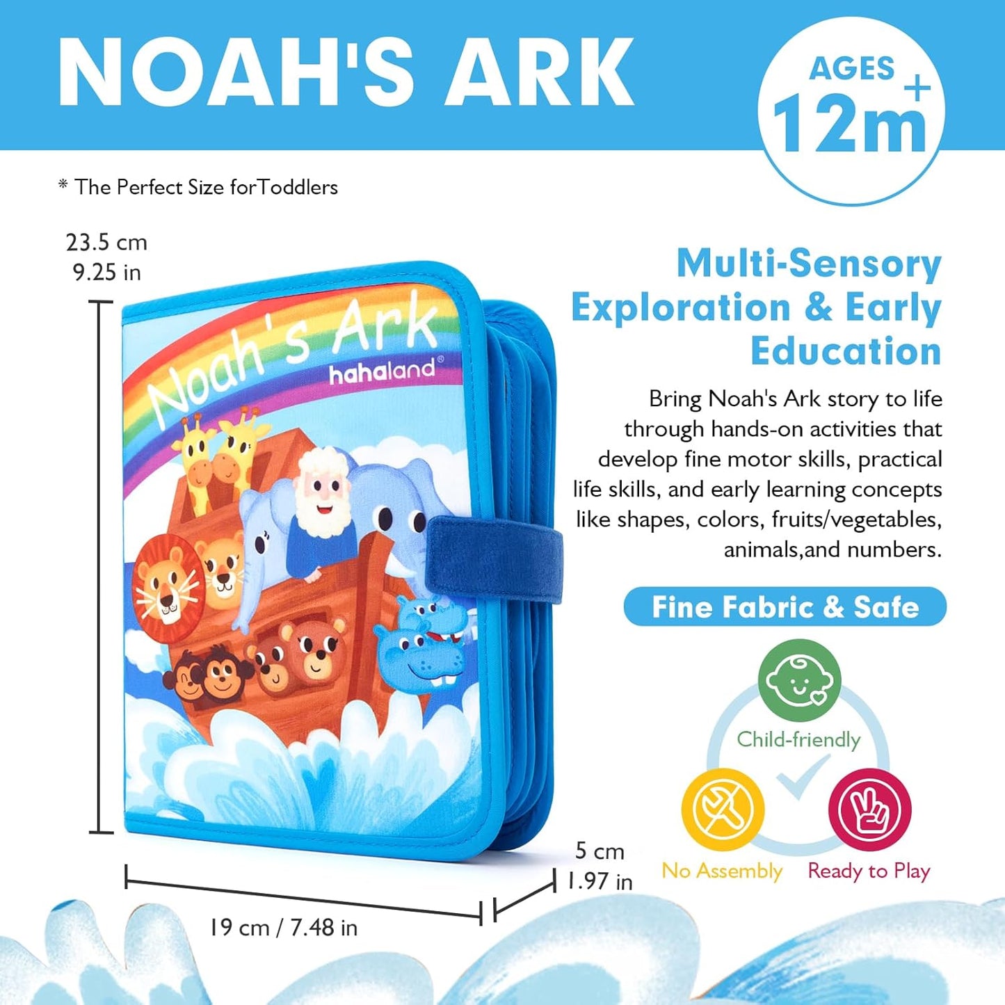 hahaland Noah's Ark Toy Busy Book para niños pequeños de 1 a 3 años - Regalos de bautismo para niños y niñas - Juguetes Montessori para niños de 1 año, aprendizaje temprano sensorial educativo