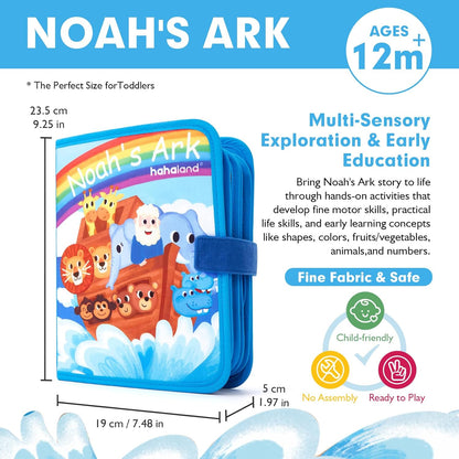hahaland Noah's Ark Toy Busy Book para niños pequeños de 1 a 3 años - Regalos de bautismo para niños y niñas - Juguetes Montessori para niños de 1 año, aprendizaje temprano sensorial educativo