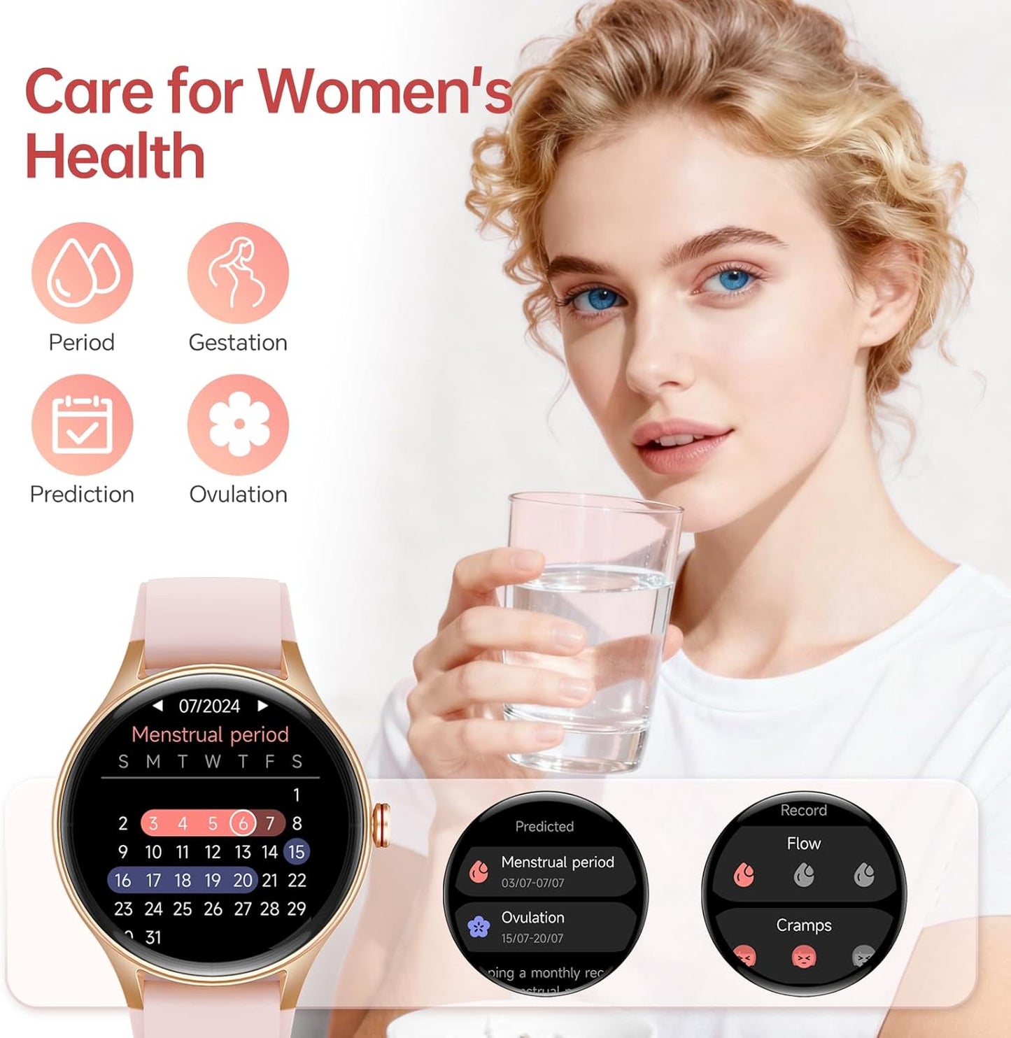 Woneligo Reloj inteligente para mujer, reloj AMOLED de fitness con...