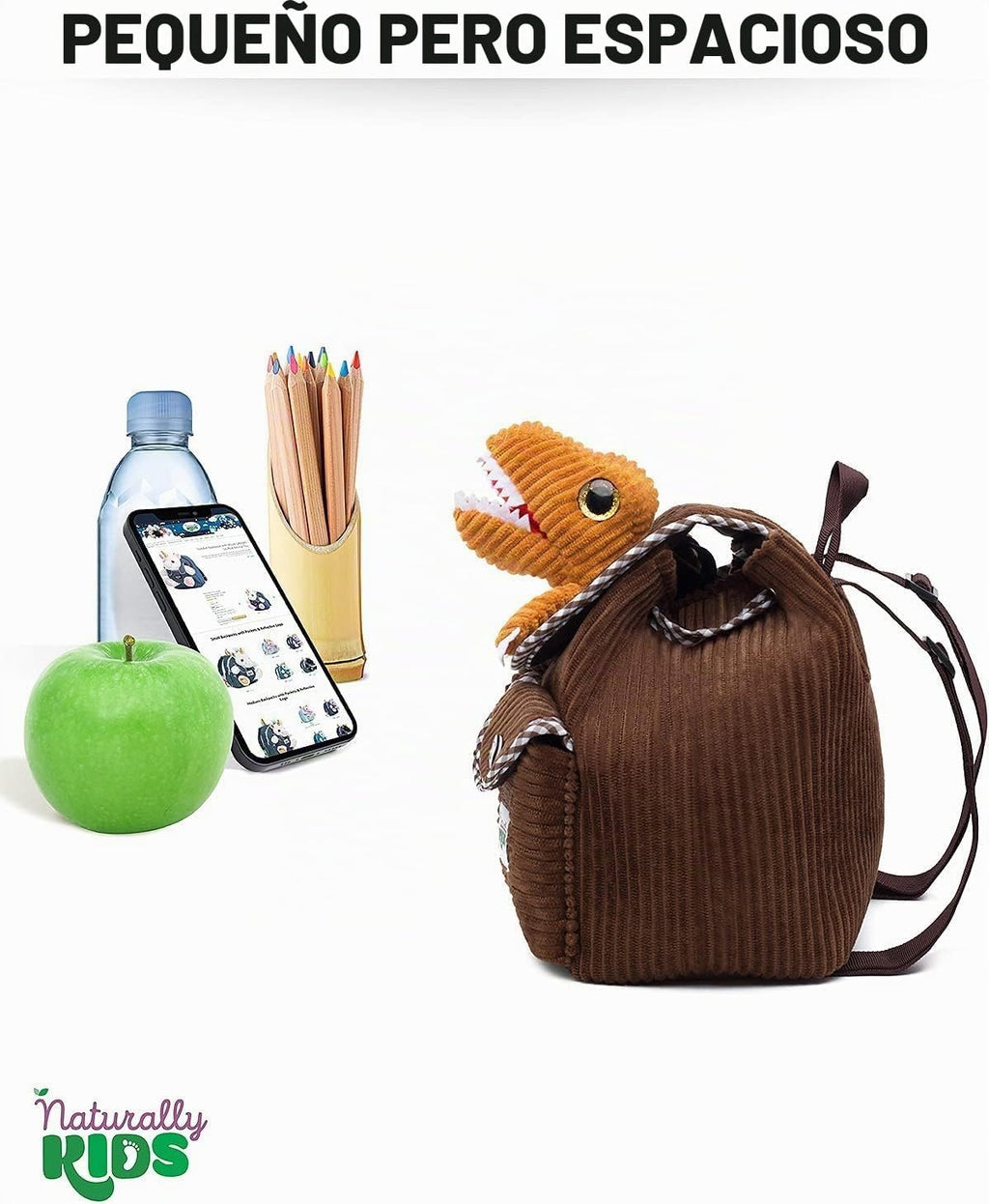 Naturally KIDS Mini mochila de dinosaurio marrón, regalo para niños...