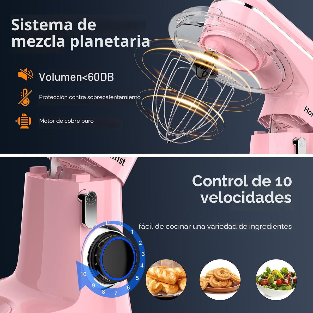 Honinst Batidora de pie, 6.5 cuartos de galón 10 velocidades cabeza...