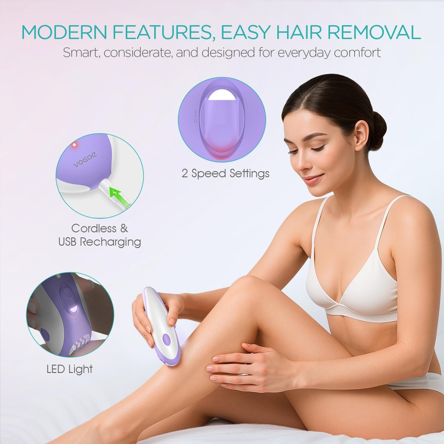 VOGOE Depiladora para mujer, depiladora inalámbrica para mujeres, d...