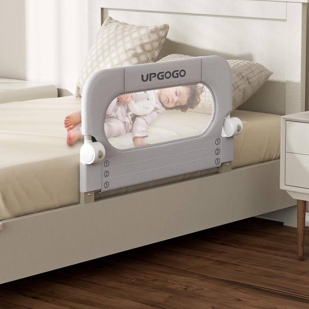 UPGOGO Barandilla plegable para niños pequeños, gris, 33 pulgadas d...