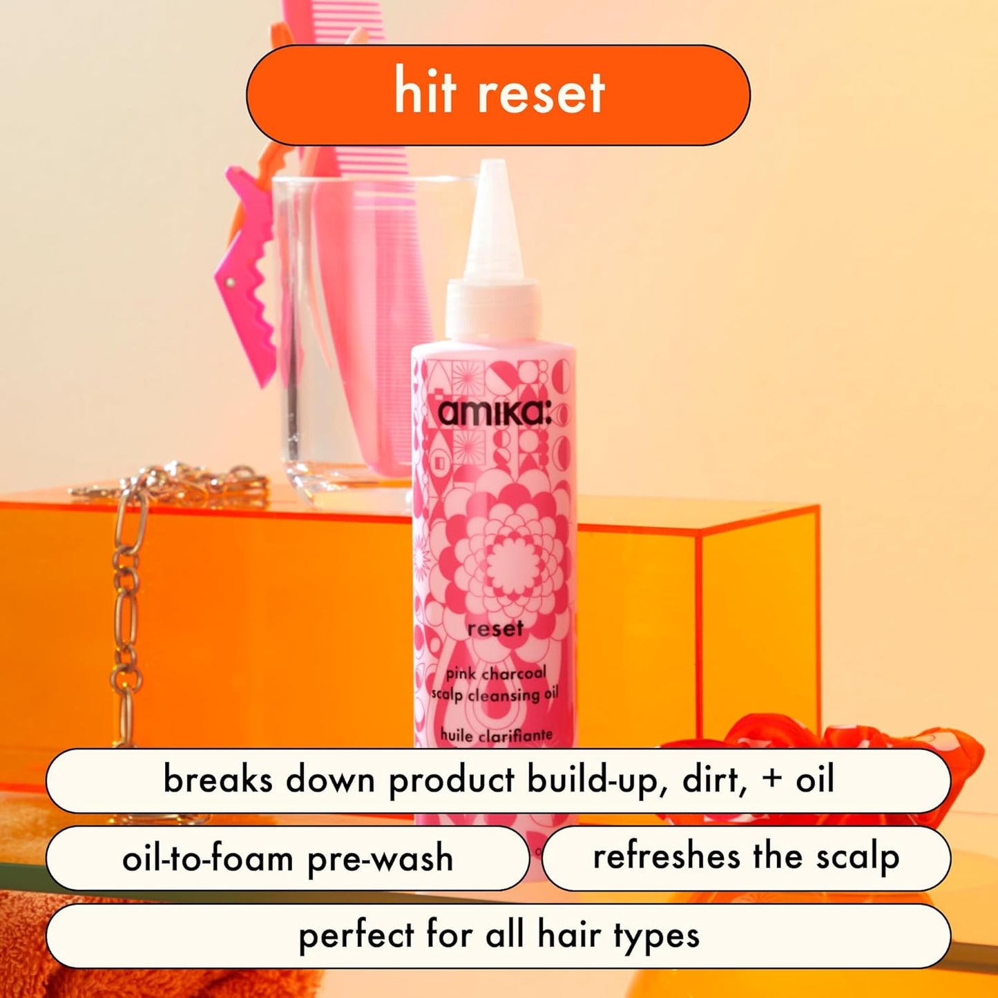 Amika Reset Aceite limpiador de cuero cabelludo de carbón rosa unisex, 6.7 oz (paquete de 1)