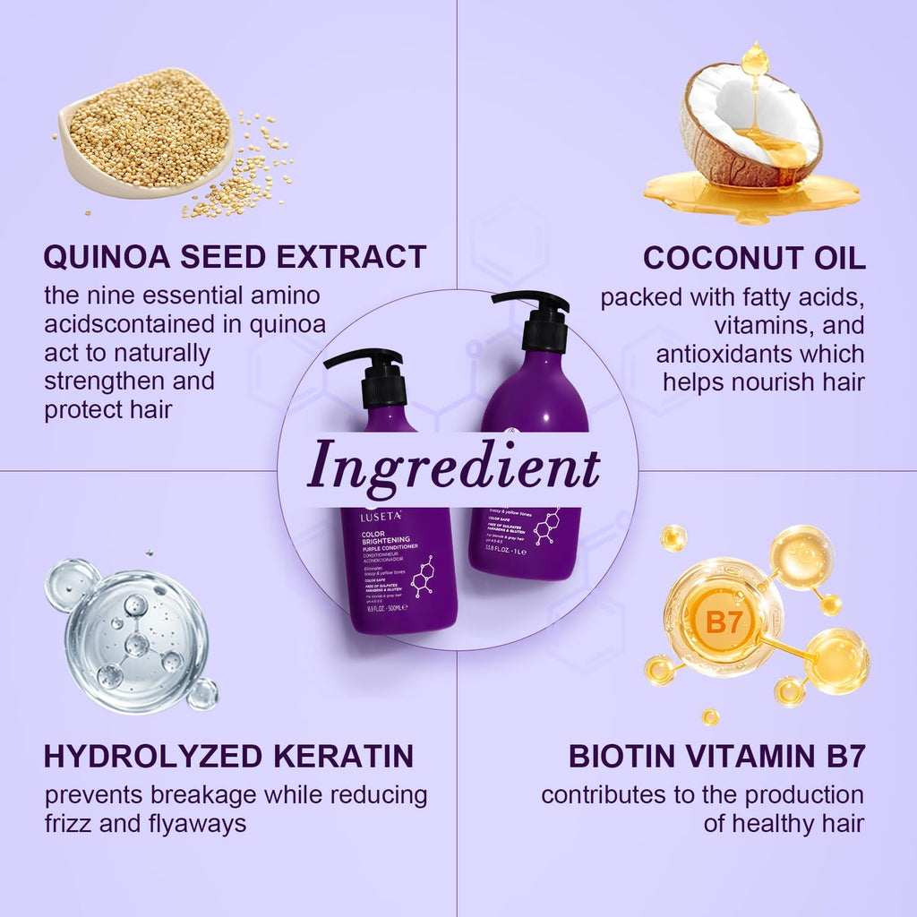 Luseta - Juego de champú y acondicionador morado para cabello rubio...