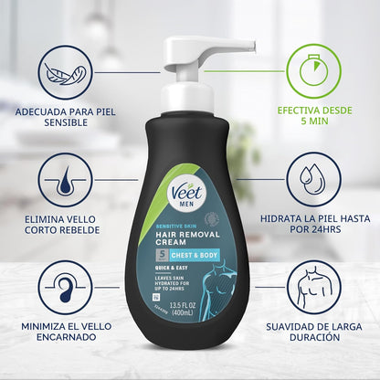 Crema de depilación Veet para hombres, 5 minutos para piel sensible...