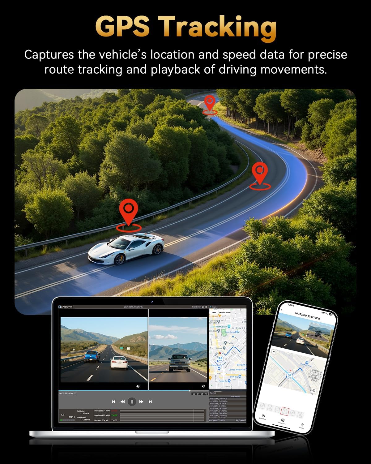 Cámara de tablero frontal y trasera 4K+4K, tarjeta gratuita de 128 GB incluida, cámara WiFi de 5.8 GHz para autos, GPS integrado, sensor G, gran angular de 170°, pantalla IPS de 3 pulgadas