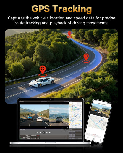 Cámara de tablero frontal y trasera 4K+4K, tarjeta gratuita de 128 GB incluida, cámara WiFi de 5.8 GHz para autos, GPS integrado, sensor G, gran angular de 170°, pantalla IPS de 3 pulgadas