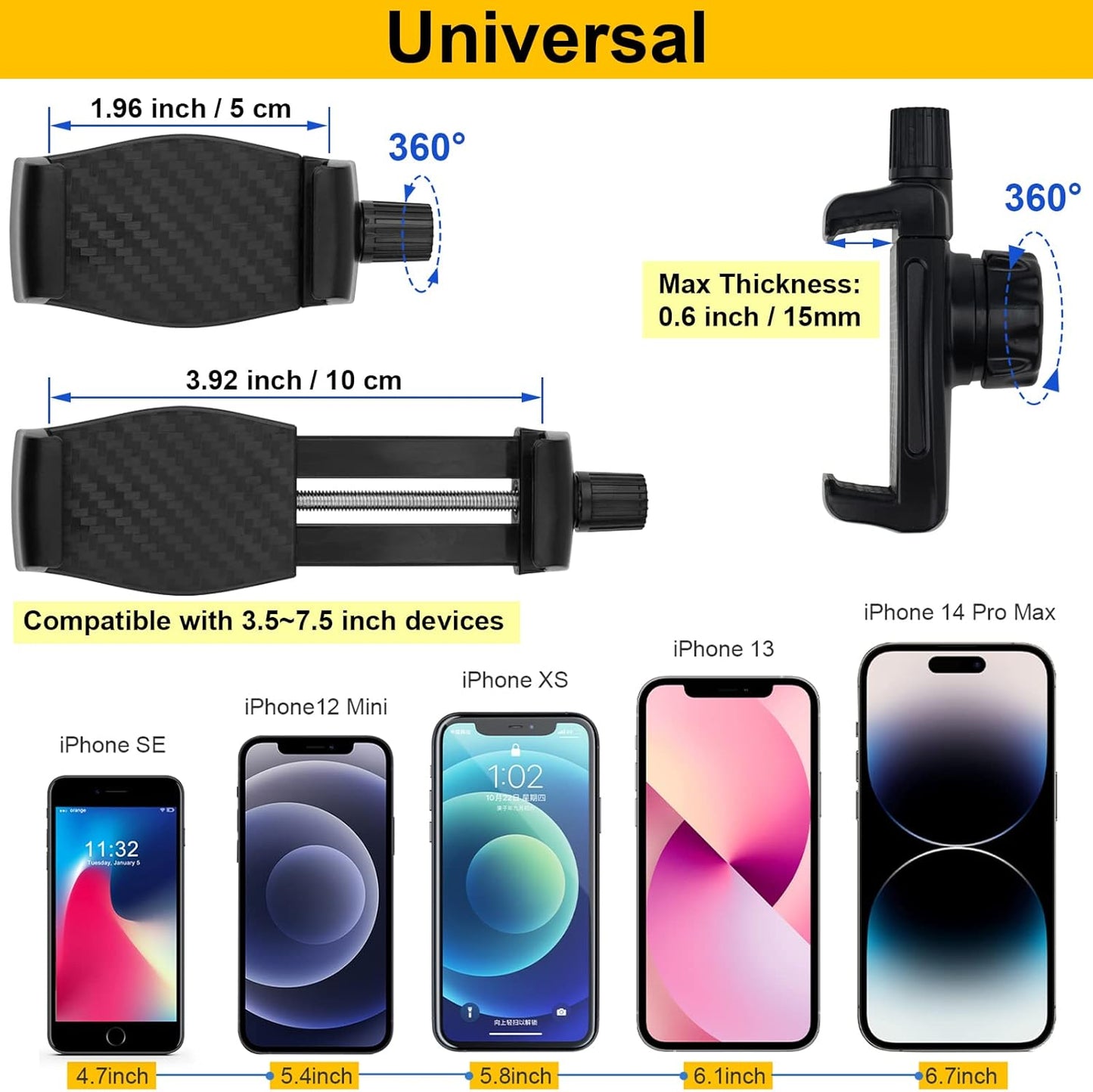Soporte magnético para teléfono, soporte de teléfono resistente para camión, tractor, montacargas, barcos, vehículos de motor, compatible con iPhone/Nexus/Smartphone, brazo ajustable de 360° y base magnética de 3.46 pulgadas