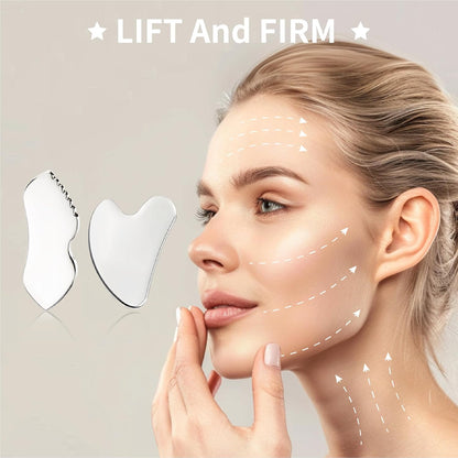 LeMeeOly 3 piezas de herramientas faciales Gua Sha de acero inoxida...