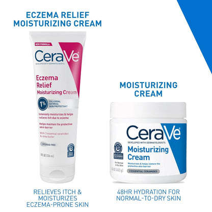 CeraVe Crema hidratante para aliviar el eccema con avena coloidal, manteca de karité y vitamina E para piel seca y alivio de picazón en la piel, sin esteroides y sin parabenos, 8 onzas