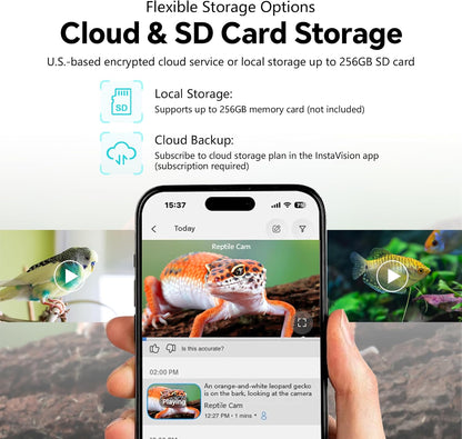 SnapBud Cámara de reptiles y acuario AI de 3MP 2K con soporte magné...