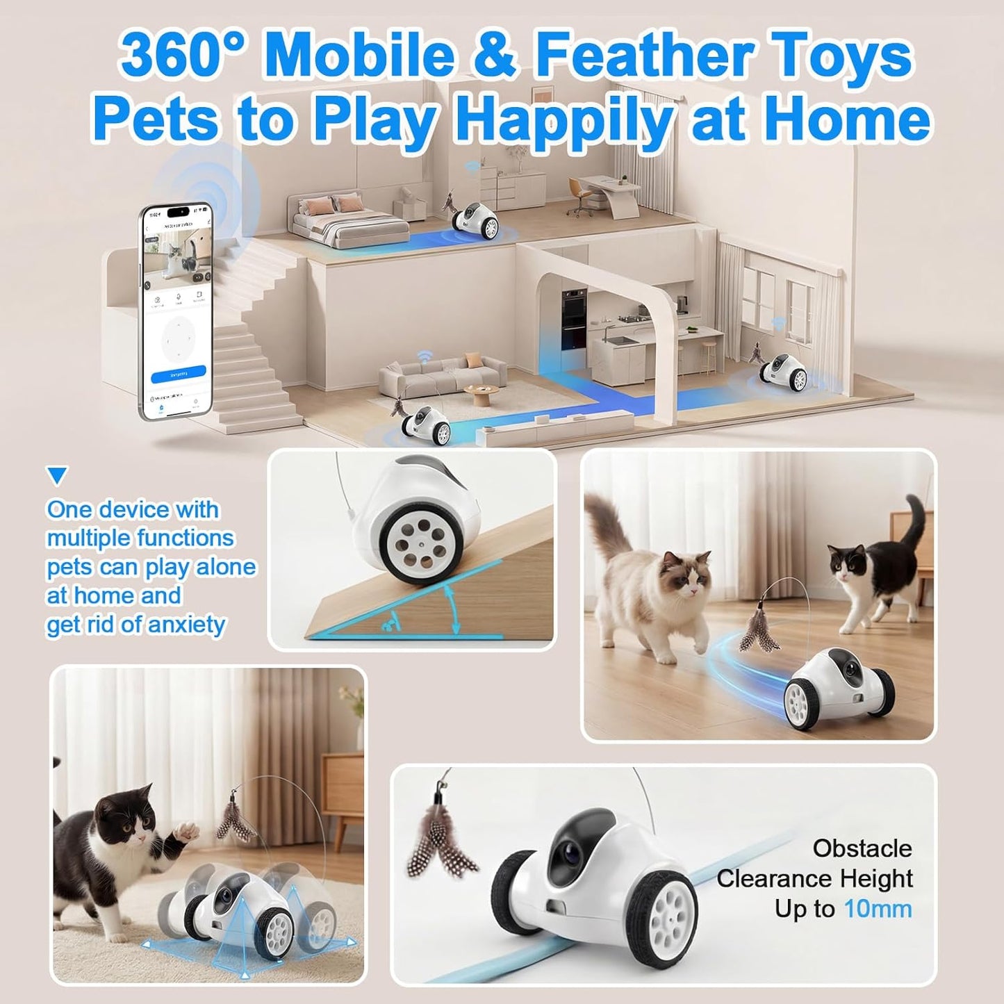 PGID Cámara robot para mascotas, robot móvil para mascotas con apli...