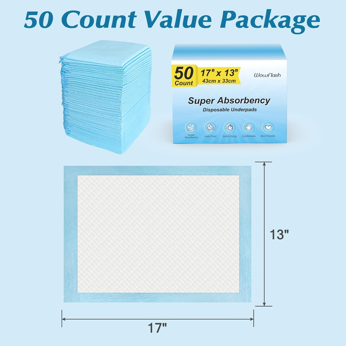 Almohadillas desechables súper absorbentes para pañales de bebé, cachorros y adultos, almohadillas desechables para cambiar pañales para bebé, 50 unidades, 43.2 x 33 cm