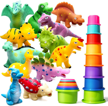 Hely Cancy Juguetes de baño de dinosaurio sin agujeros para bebés,...
