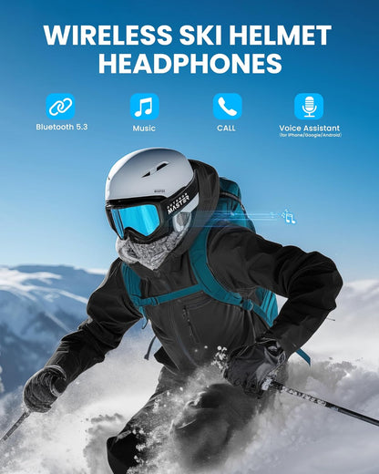 OutdoorMaster Auriculares Actualizados para Casco de Esquí, Bluetooth Inalámbrico Verdadero con Estuche de Carga, Auriculares Drop-in con Chip de Altavoz HD Compatible con Todos los Cascos de