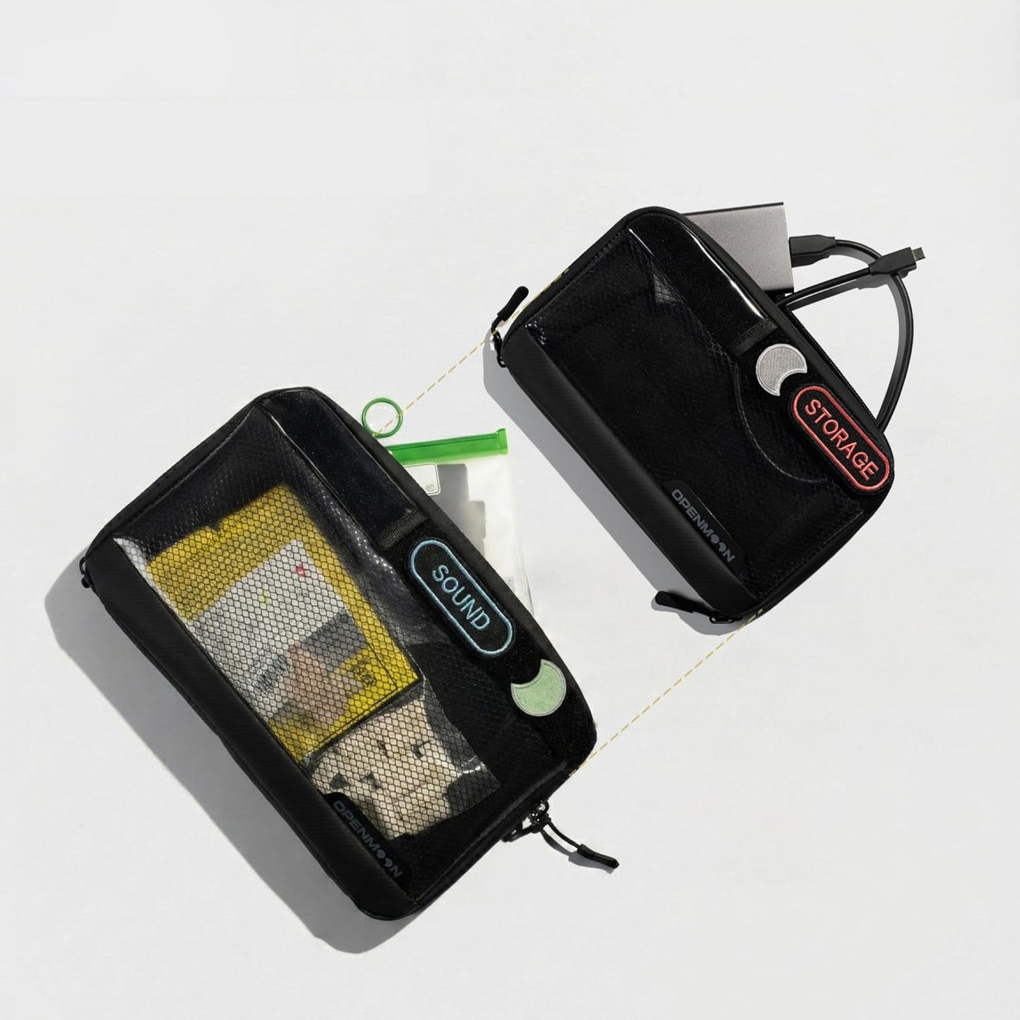 OPENMOON Bolsa translúcida para accesorios de cámara y electrónica de almacenamiento, organizador de cables, accesorios de engranaje, artículos esenciales para cámara de viaje, versión M delgada