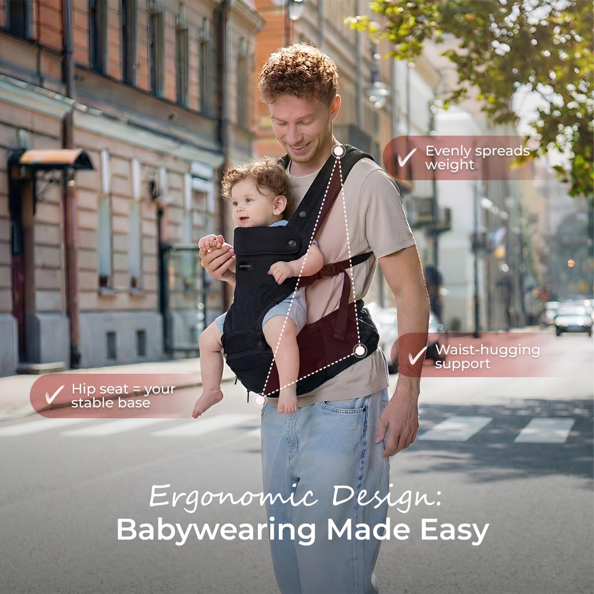Momcozy Portabebés con asiento de cadera, transporte orientado haci...