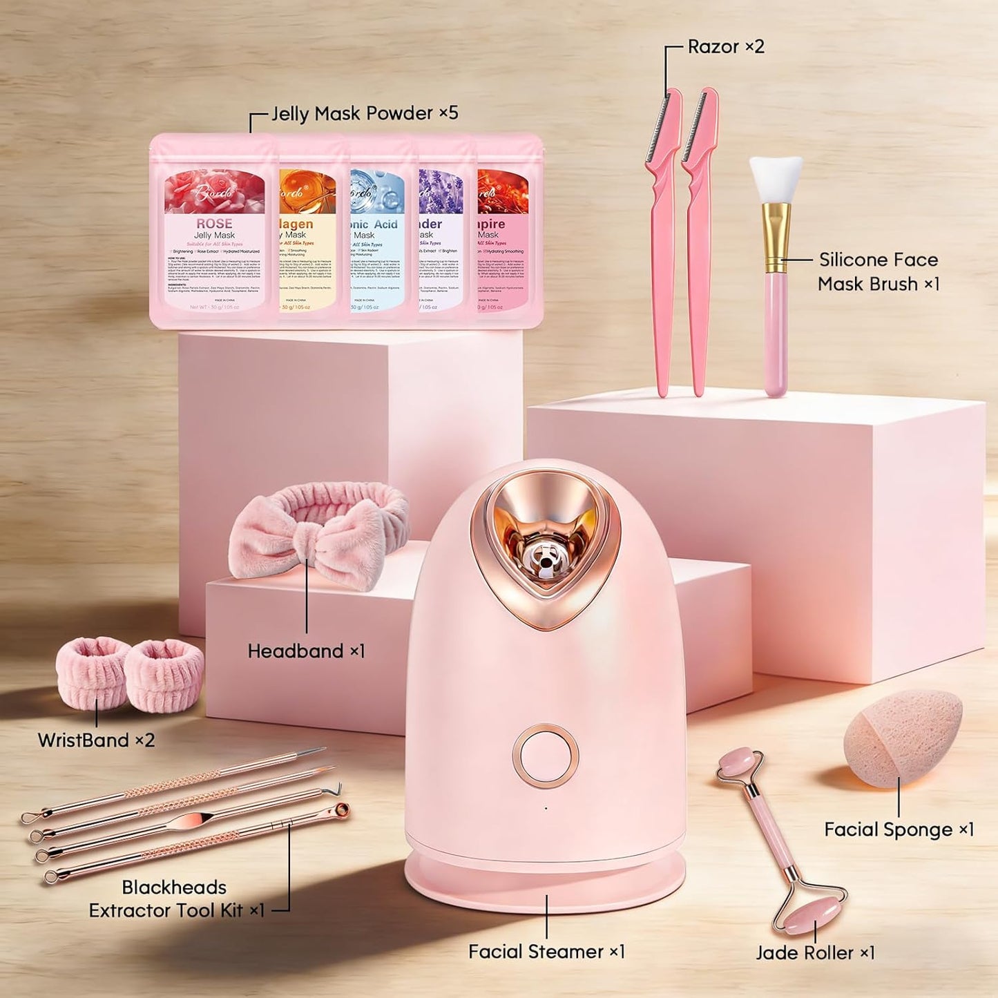 Kit de vapor facial con 17 herramientas para el cuidado de la piel, vaporizador facial nano iónico para limpieza profunda, desobstruye los poros, humidificador de vapor cálido para cara, sauna en casa, spa, regalos de cuidado personal para mujeres