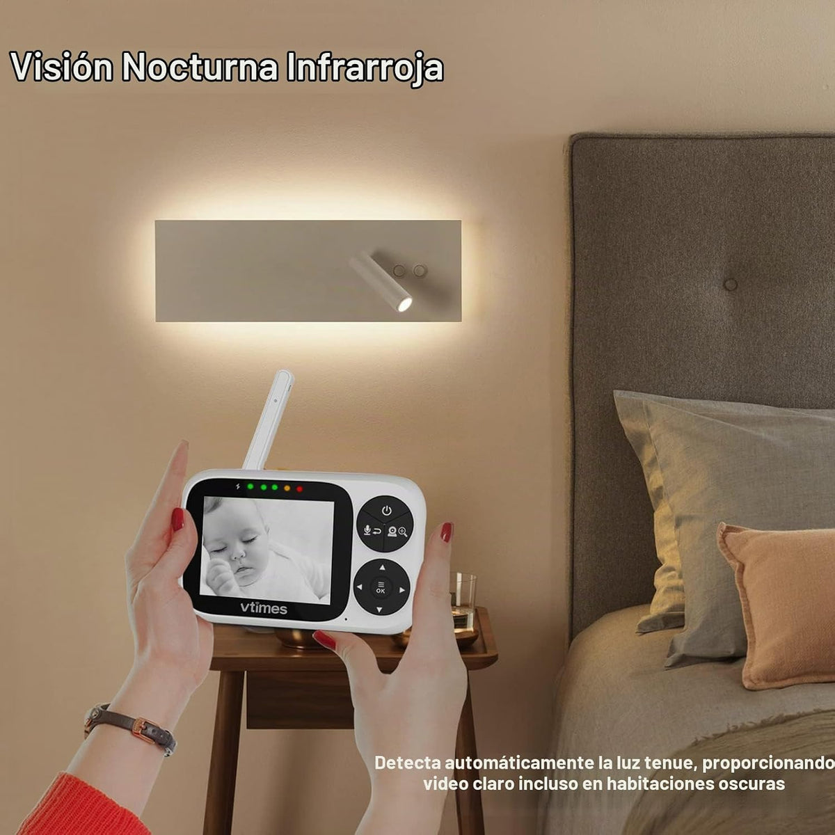 VTimes Monitor de bebé con cámara y audio, pantalla IPS de 3.2 pulg...