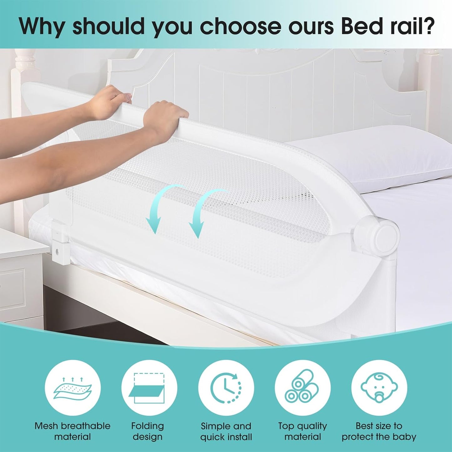 NUTIKAS Barandilla de Seguridad para Cama de Bebé para Niños Pequeñ...