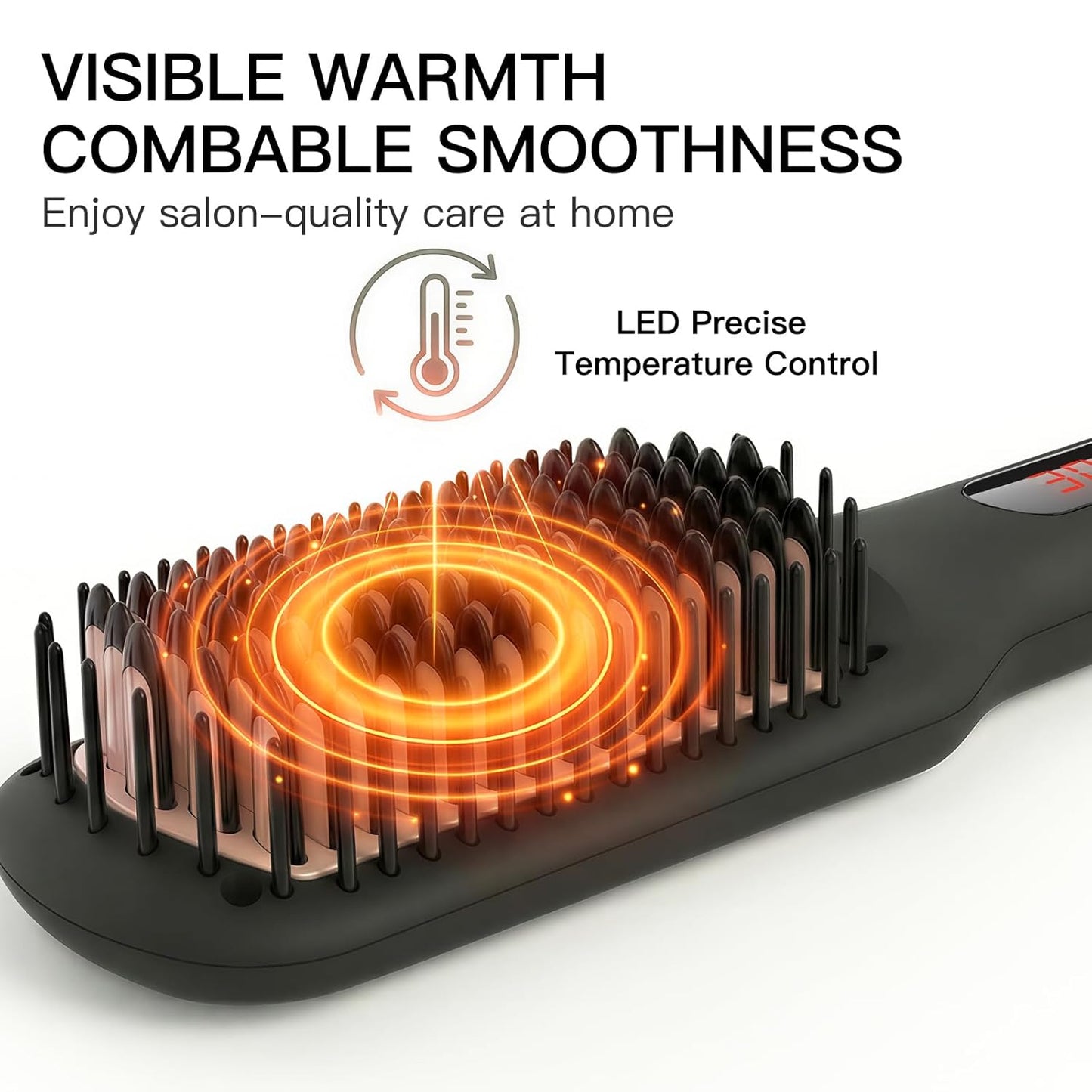 MEGAWISE Cepillo alisador de pelo iónico Pro Ceramic para salón en casa, cepillo alisador con tecnología de calefacción de 20 segundos, apagado automático, antiquemaduras con doble voltaje universal