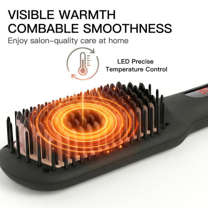 MEGAWISE Cepillo alisador de pelo iónico Pro Ceramic para salón en casa, cepillo alisador con tecnología de calefacción de 20 segundos, apagado automático, antiquemaduras con doble voltaje universal