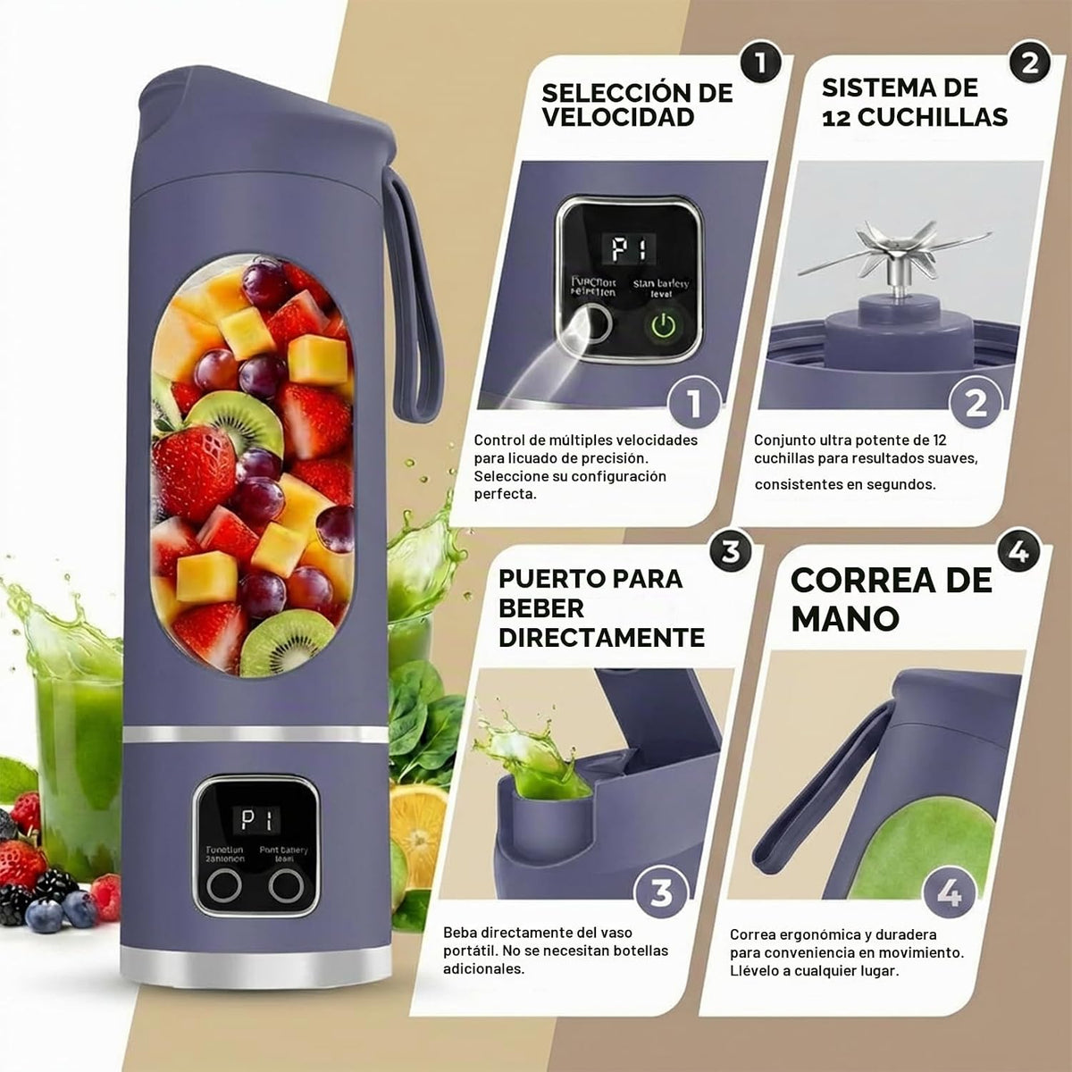Licuadora personal, exprimidor personal conveniente (púrpura) | 12-...