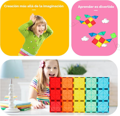 Gemmicc 100 piezas de baldosas magnéticas con 2 autos, bloques magn...