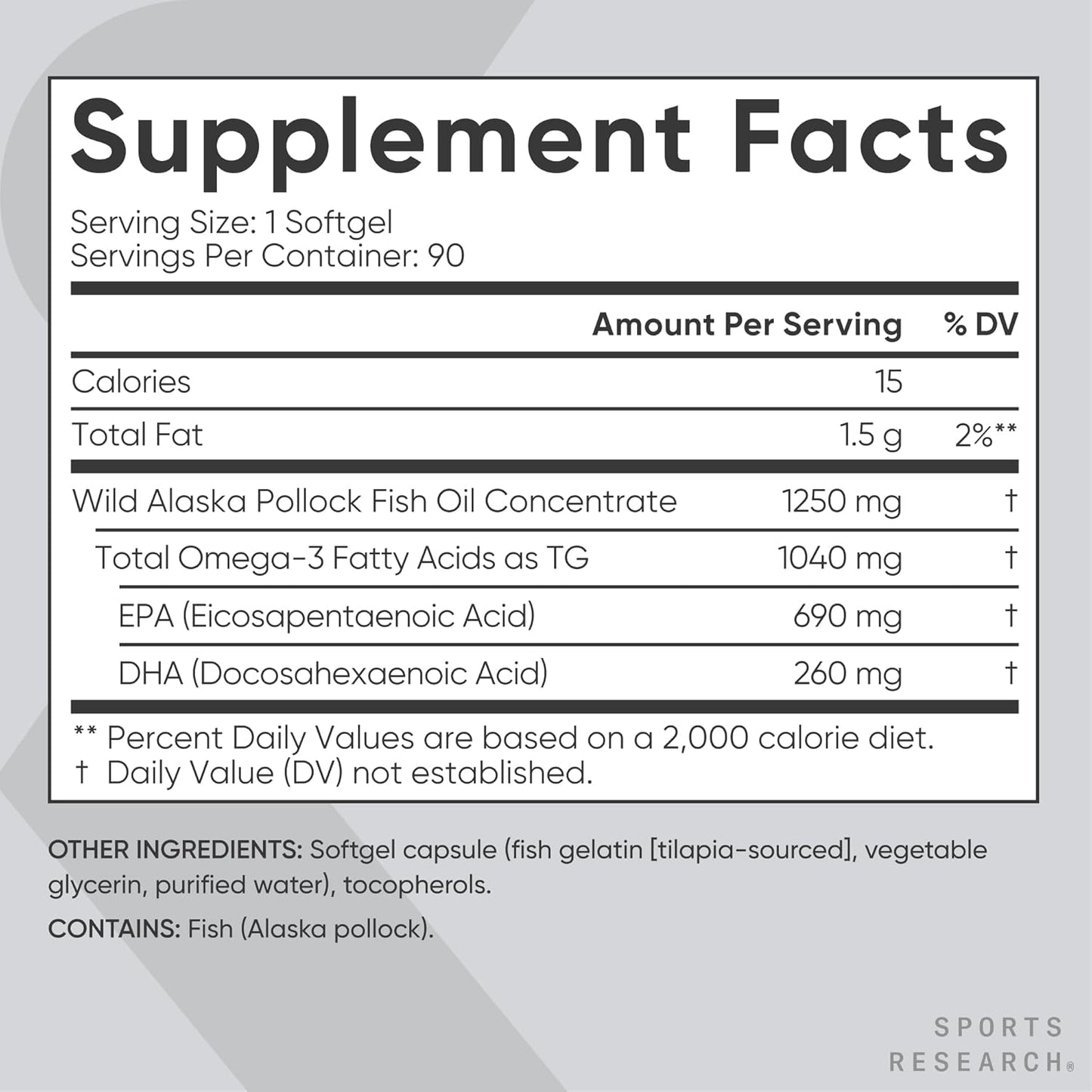 Sports Research® Omega-3 Aceite de Pescado 1250 - Suplemento de Ace...