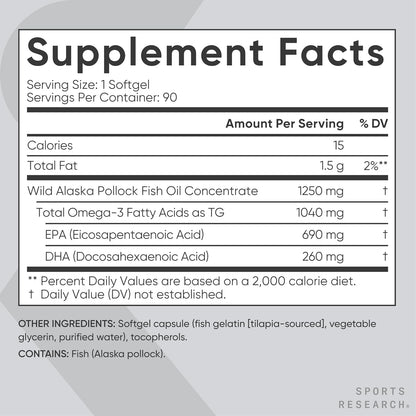 Sports Research® Omega-3 Aceite de Pescado 1250 - Suplemento de Ace...