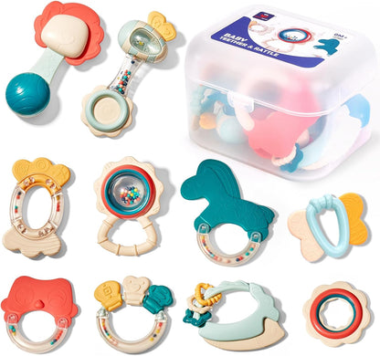 hahaland Juguetes para bebés de 0 a 6 meses, sonajeros para bebés, juguetes para dentición de 3 a 6 meses, juguetes para bebés recién nacidos de 6 a 12 meses, juguete agitador de mordedor para bebés