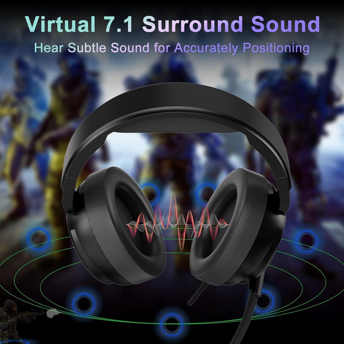 Jeecoo V20U - Auriculares USB Pro para juegos para PC, auriculares de sonido envolvente 7.1 con micrófono con cancelación de ruido, almohadillas de espuma viscoelástica para computadoras portátiles