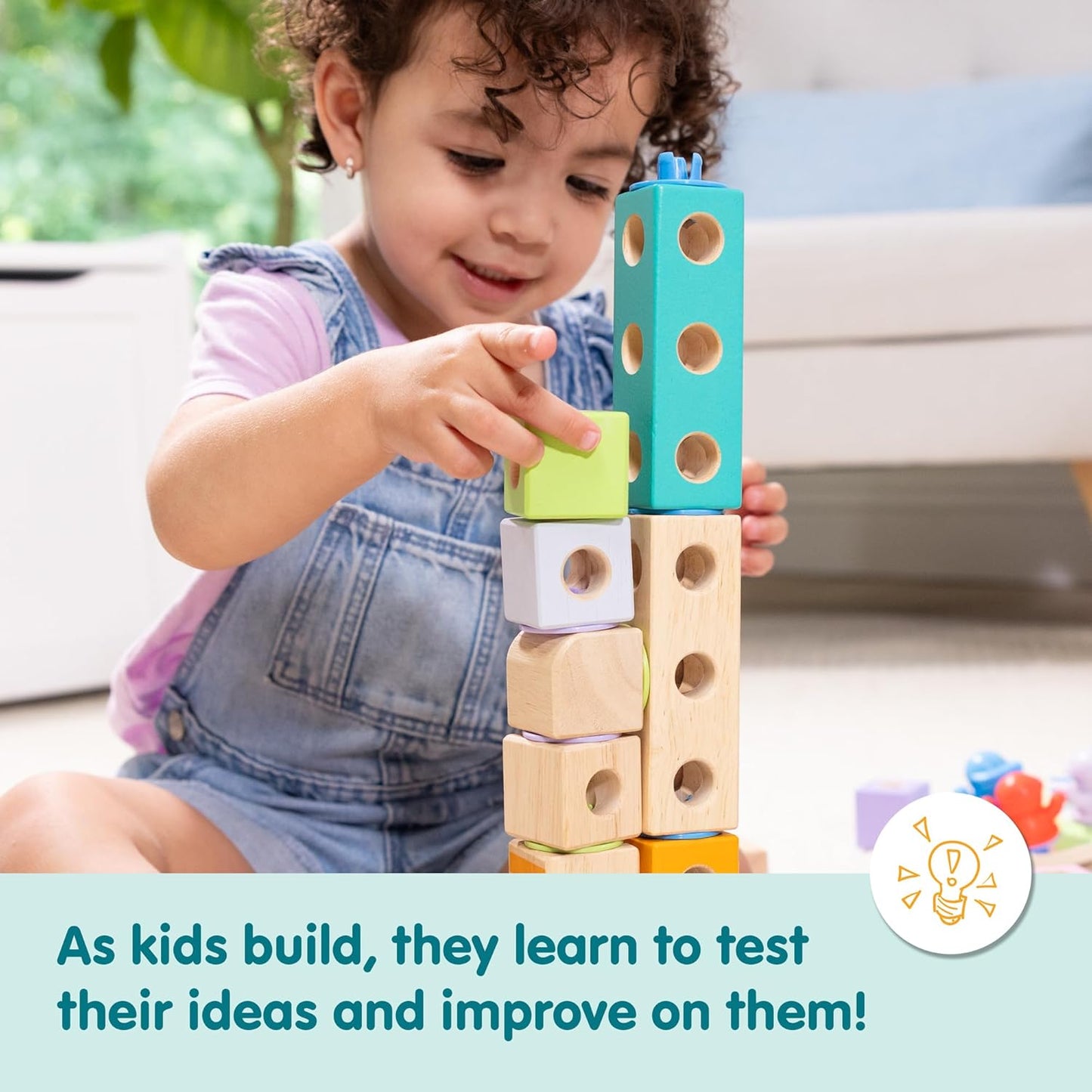 Melissa & Doug Blockables™ Town Snap and Play, mezcla y combina bloques de construcción de madera conectables, juguete para niños y niñas en edad preescolar (73 piezas)