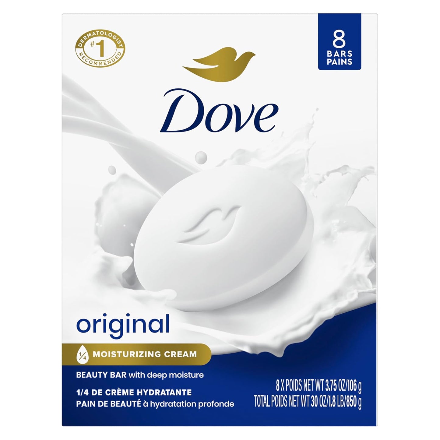 Dove Jabón en barra de belleza original, 8 unidades para una piel s...