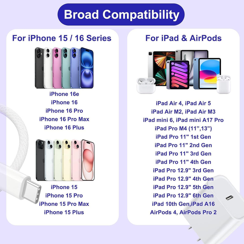 Cargador de carga rápida para iPhone 17 16 15, paquete de 2 bloques...