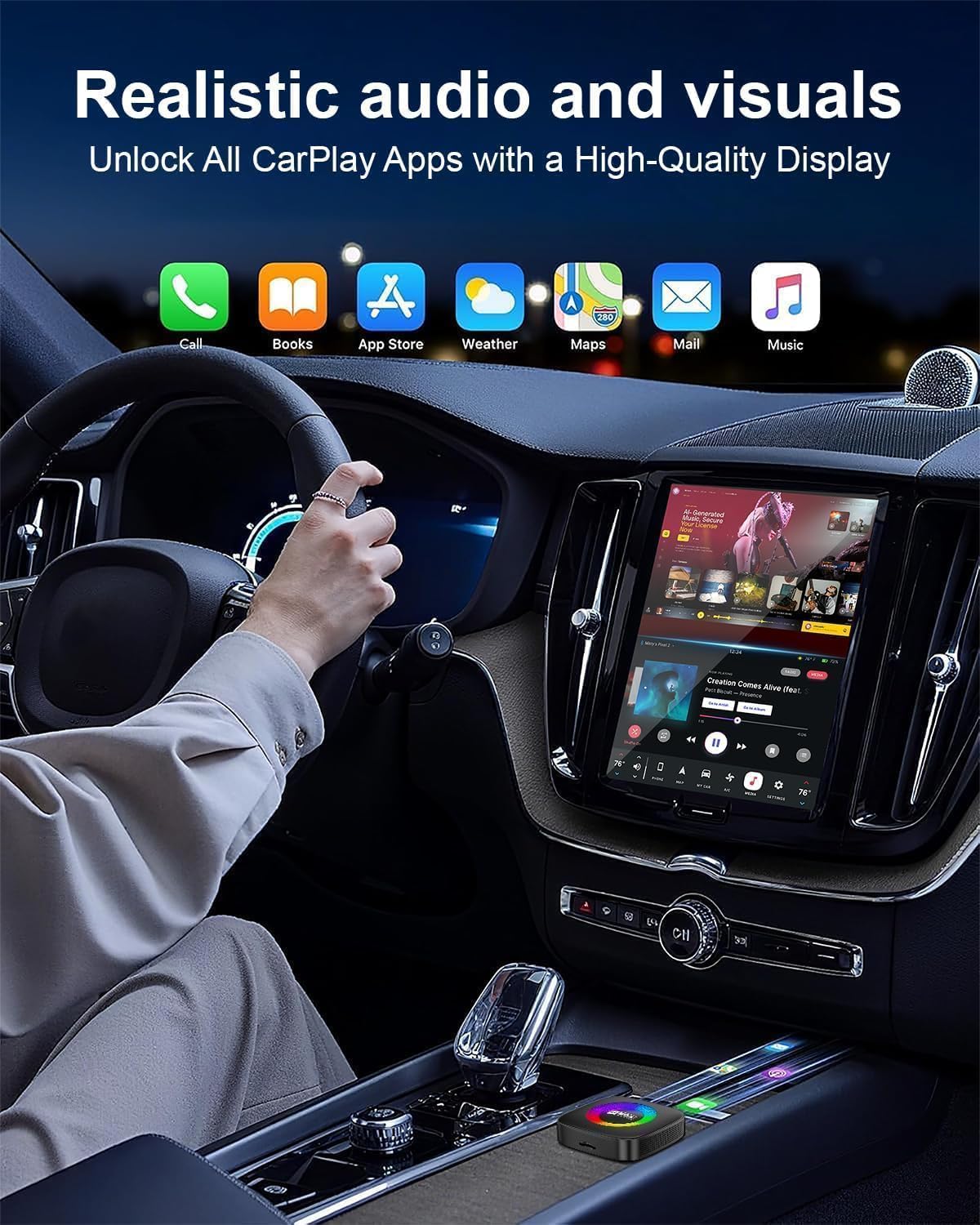 Adaptador inalámbrico Carplay para iPhone Ai Magic Box con Netflix/YouTube compatible con TF/Card Dongle Plug and Play Fácil configuración Carplay y Android Auto Video Entertainment para iOS 10+