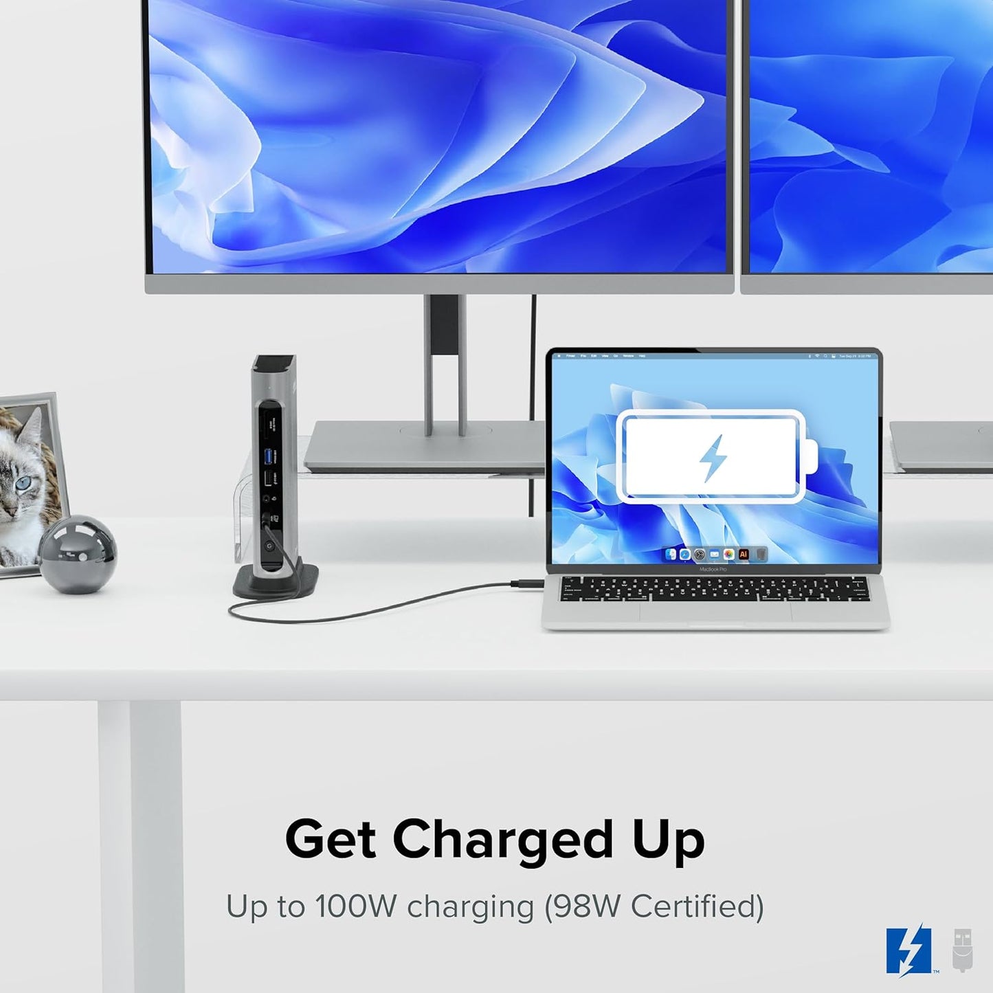 Plugable Base Thunderbolt 4 16 en 1: monitores 4K duales para MacBook Air/Pro M4/M5, carga de 100 W, 2 HDMI, 2 puertos DisplayPort, Ethernet 2.5G, 7 USB, lector de tarjetas MicroSD/SD, compatible con Windows y USB4