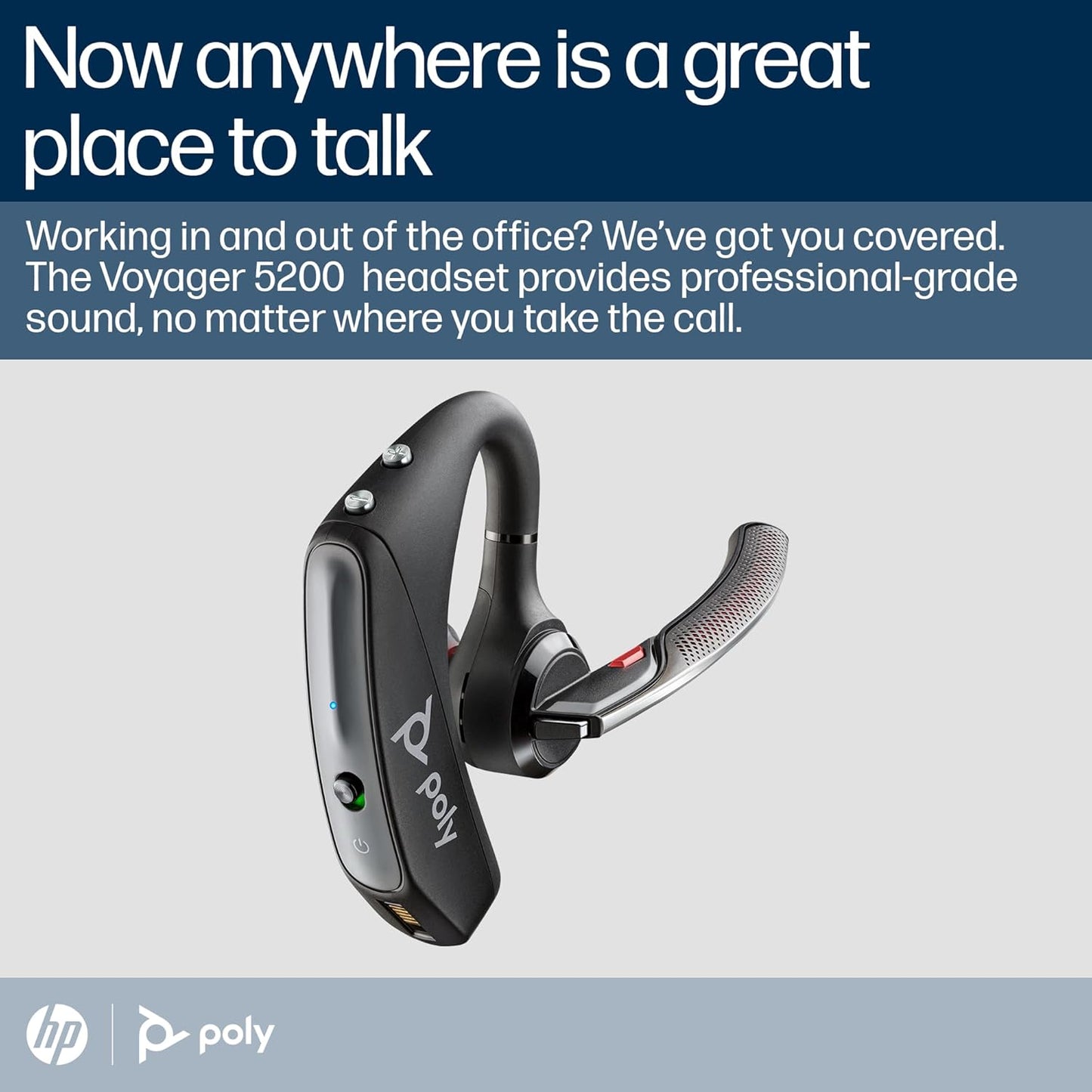 Poly Voyager 5200 Auriculares inalámbricos (Plantronics) – Auriculares Bluetooth de un solo oído con micrófono de cancelación de ruido – Diseño ergonómico – Controles de voz – Ligero – Conecte al