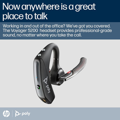 Poly Voyager 5200 Auriculares inalámbricos (Plantronics) – Auriculares Bluetooth de un solo oído con micrófono de cancelación de ruido – Diseño ergonómico – Controles de voz – Ligero – Conecte al