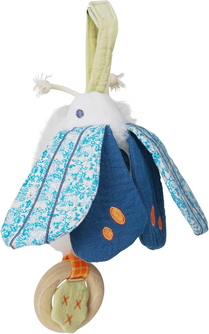 Manhattan Toy Folklore Plush Luna Moth Soft Touch Baby Travel Toy con alas de tela arrugada, espejo de bebé y anillo de mordedor de madera