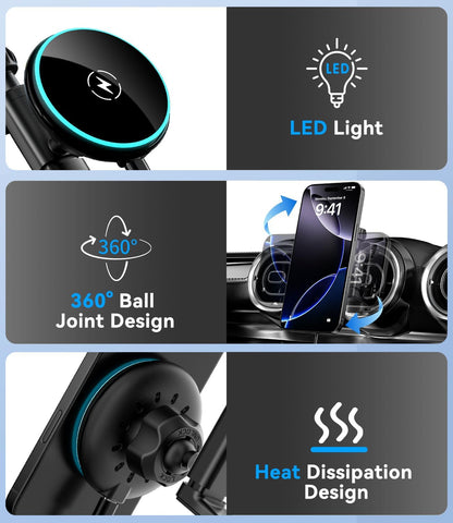 Qi2 - Soporte de teléfono inalámbrico magnético de carga rápida de 15 W para Mercedes Benz A/B/E/G/GLA/GLK, accesorios para iPhone 17 16 15 14 13 12 Pro Max Plus Mini