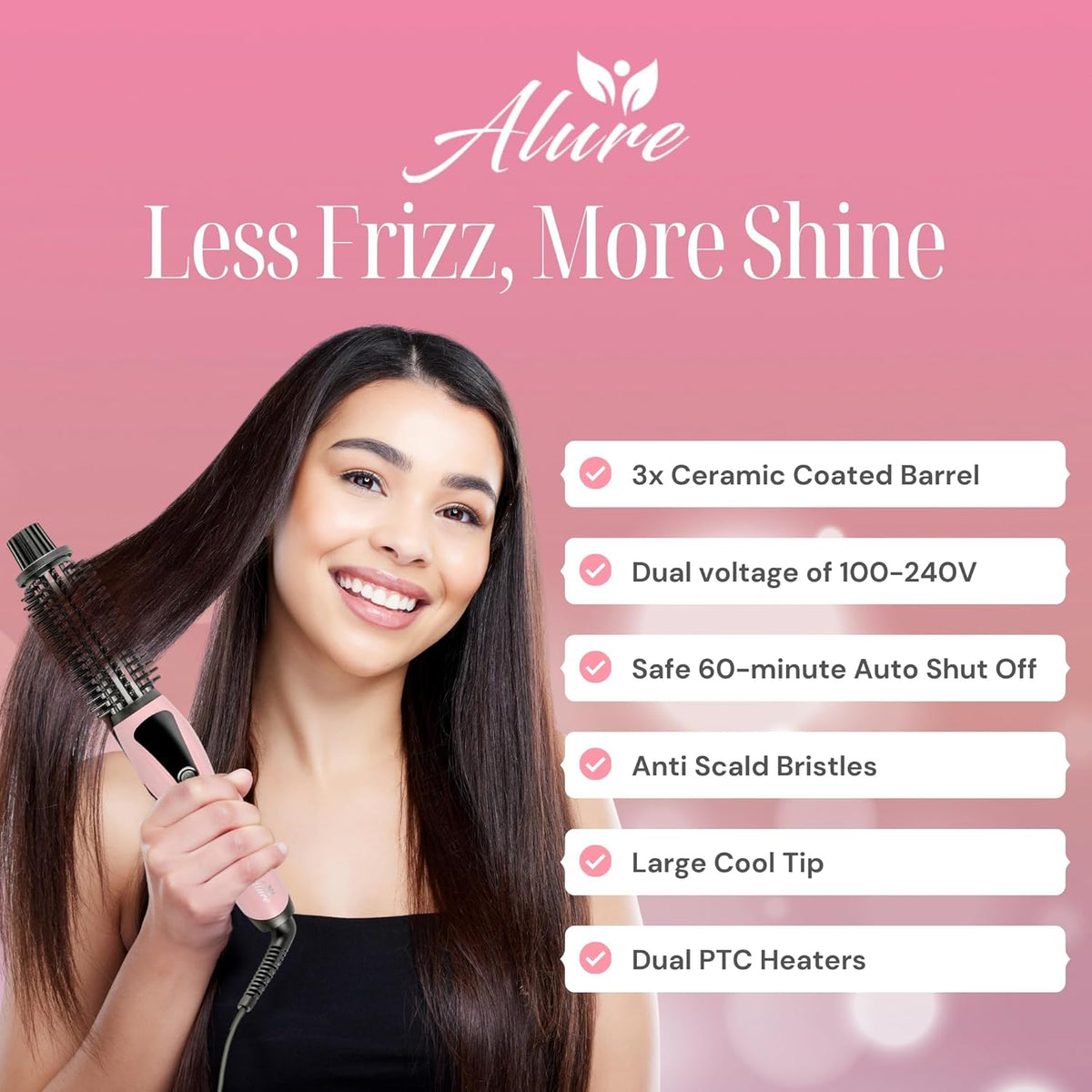 Alure Cepillo Térmico para Peinar - Rizador/Alisador de Cabello Iónico 3 en 1 con Cerdas de Nailon Anti-Quemaduras, Varita Rizadora Eléctrica para Todo Tipo de Cabello, Ideal como Alternativa de