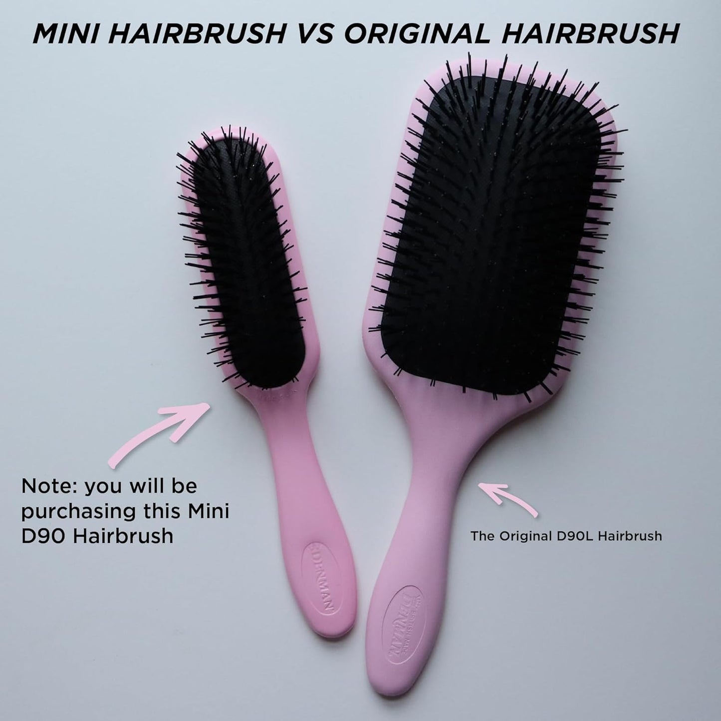 Denman Mini cepillo Deatngling para cabello corto, removedor suave de nudos húmedos y secos para niños y adultos, D90 Pink Crush