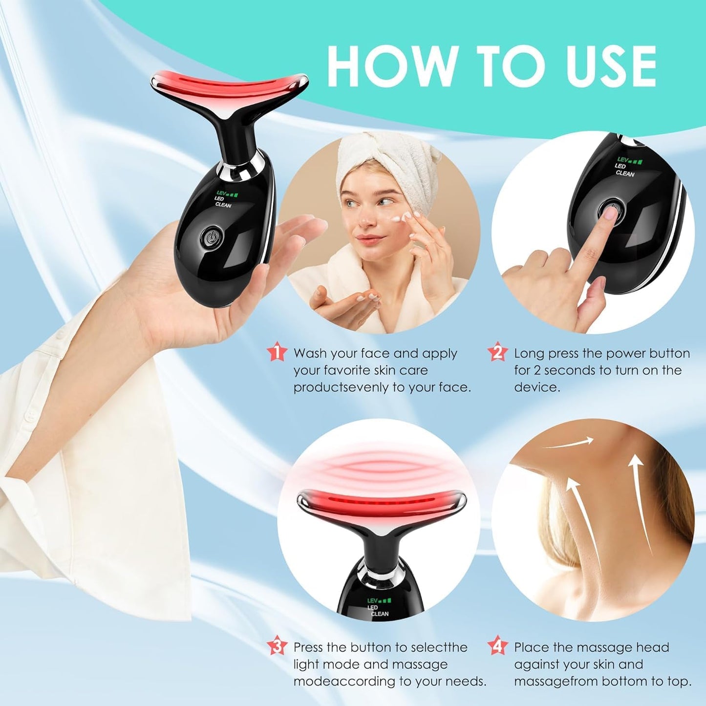 Masajeador facial con terapia de luz roja para cara y cuello, varit...