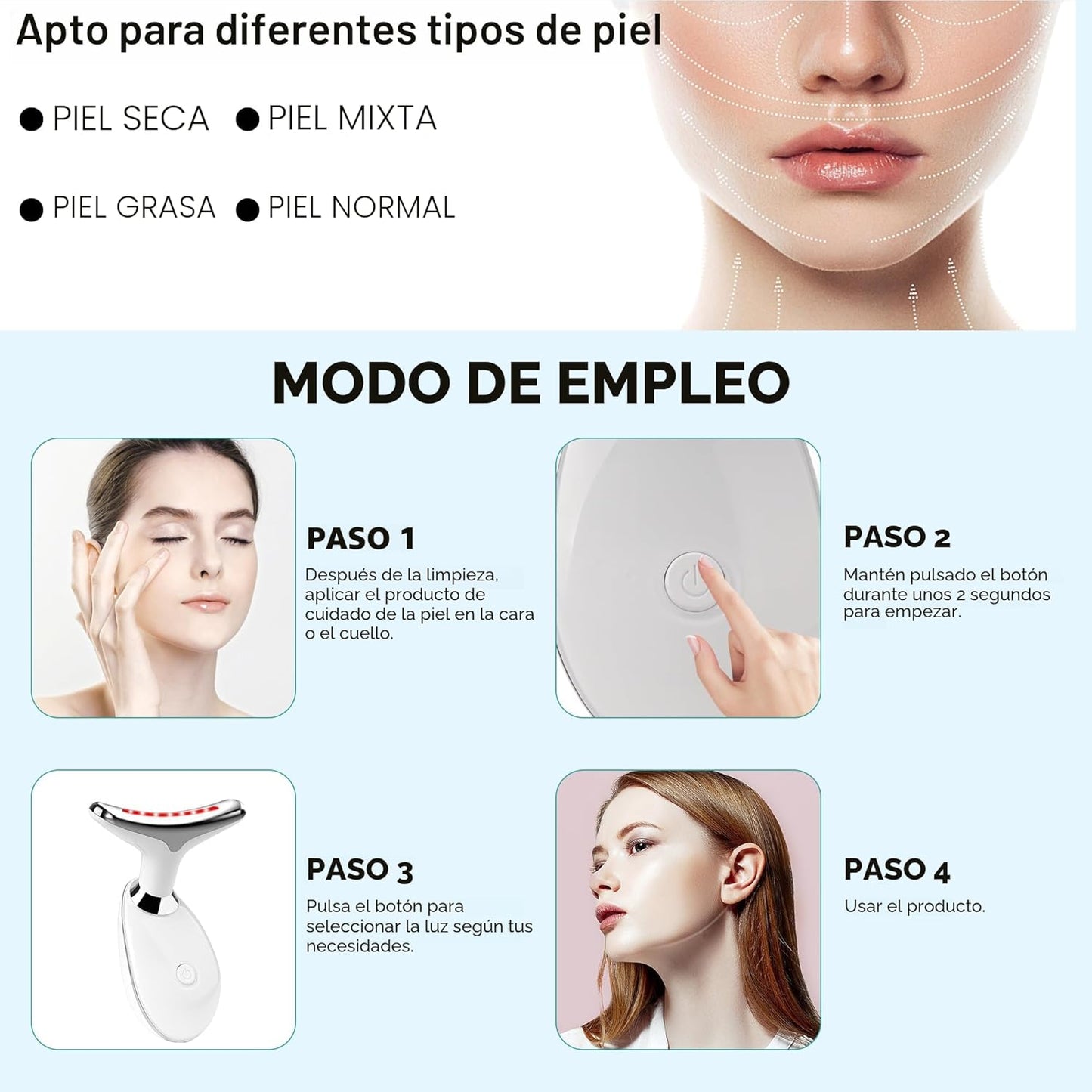 Terapia de luz roja para cara, varita de terapia de luz LED de 7 co...