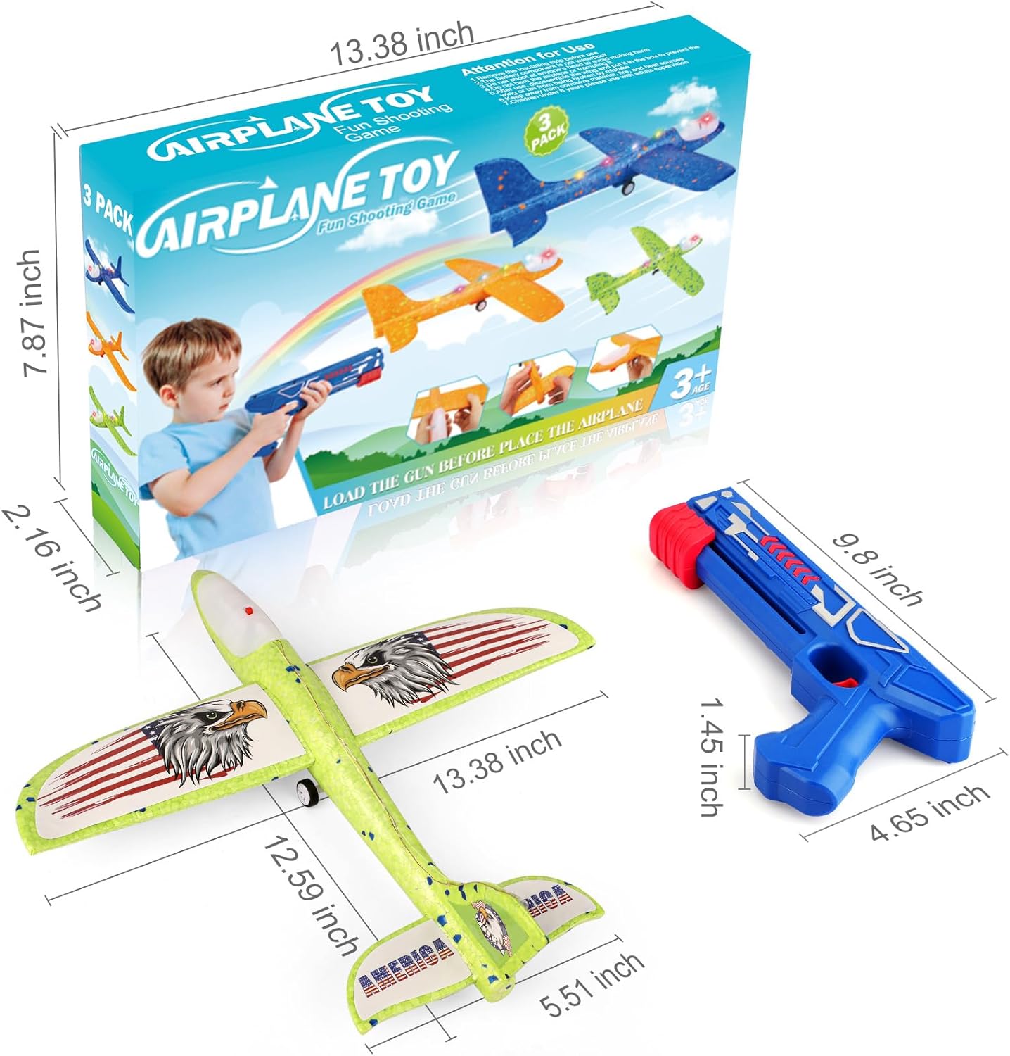 Paquete de 3 juguetes de avión lanzador para niños, avión planeador...