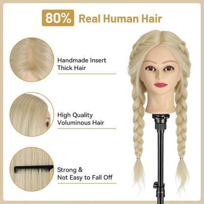 Cabeza de maniquí con 90% cabello humano, cabeza de muñeca de pelo...