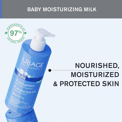 Uriage Baby Daily Loción hidratante con Edelweiss orgánico + manteca de karité, nutre, hidrata y calma la piel, no grasa, con aroma delicado, 97% de Igredients de origen natural