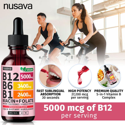 (Paquete de 4) Gotas líquidas de vitamina B12 y B6, complejo de vit...